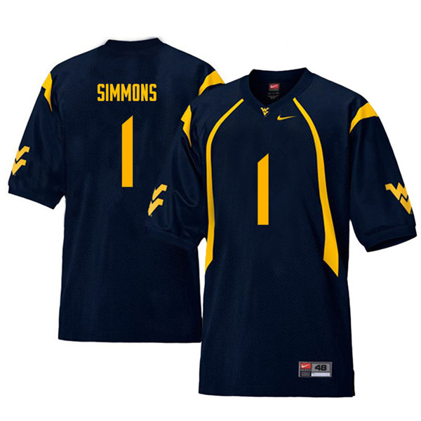 Men #1 T.J. Simmons West Virginia Mountaineers Throwback College Football Jerseys Sale-Navy - Click Image to Close